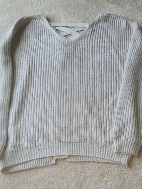 SO Soft Cream V-Neck Sweater with Back Lacing
